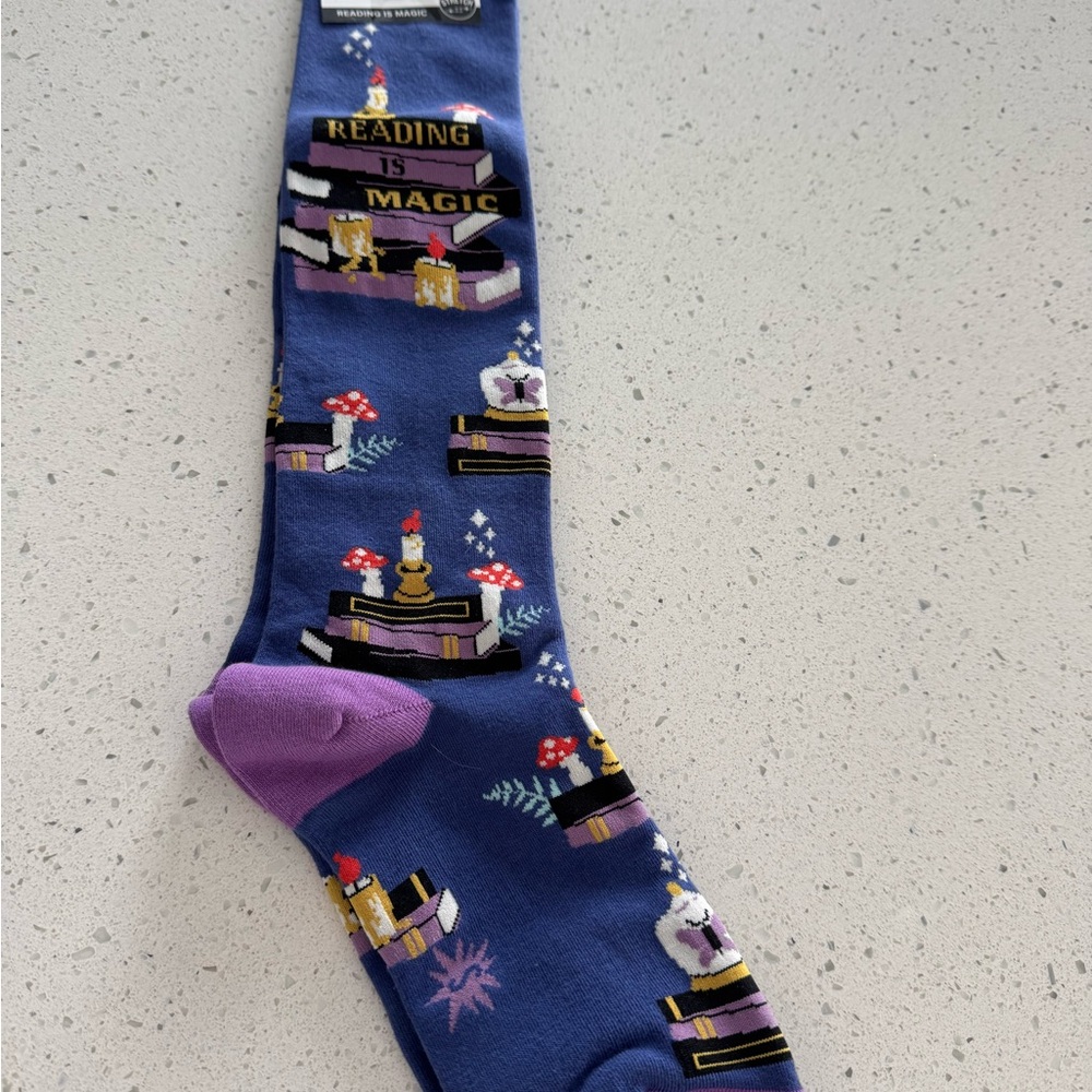 Whimsical Blue and Purple Reading Socks